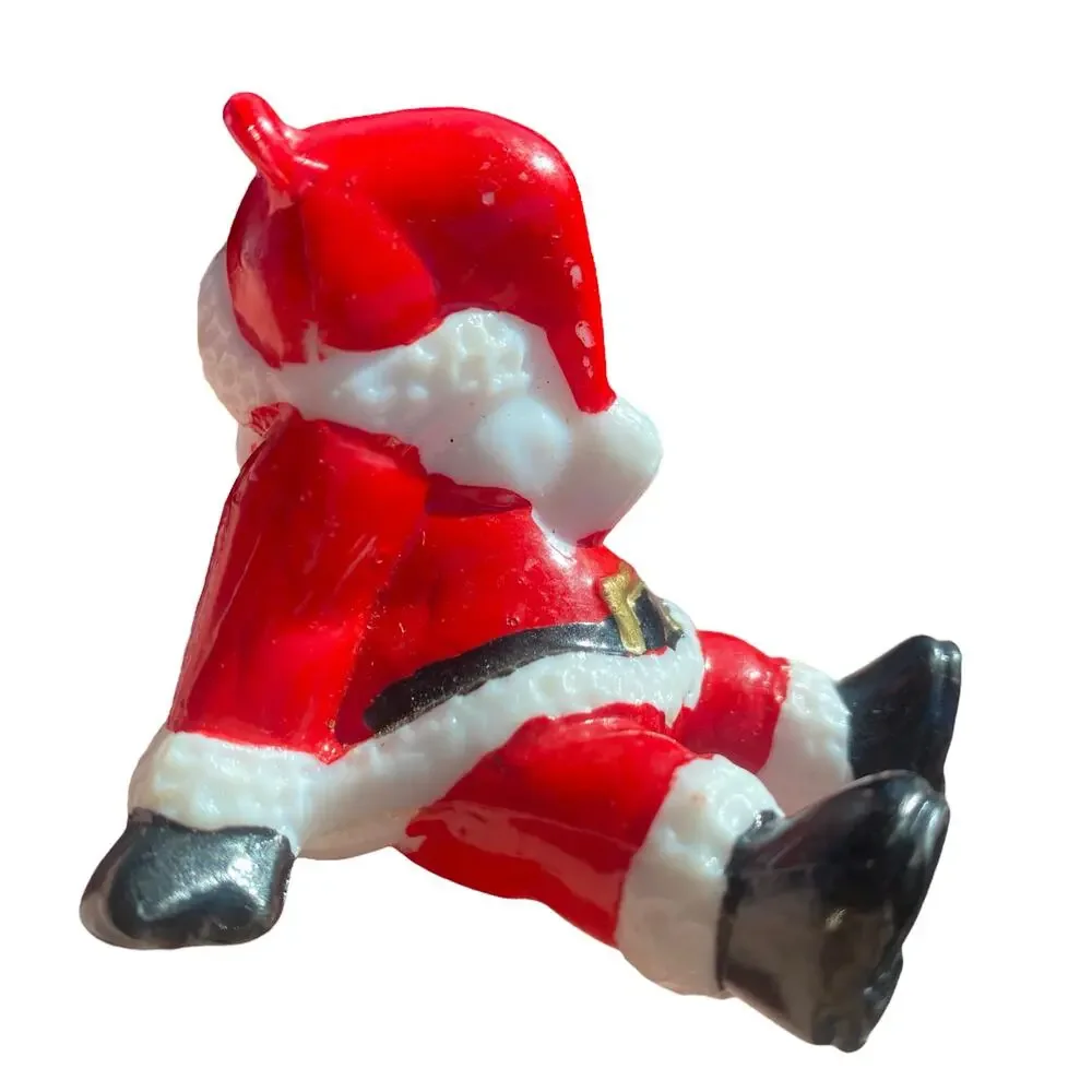 Vintage Hard Plastic Santa Sitting Christmas Ornament Made in Hong Kong 2.5